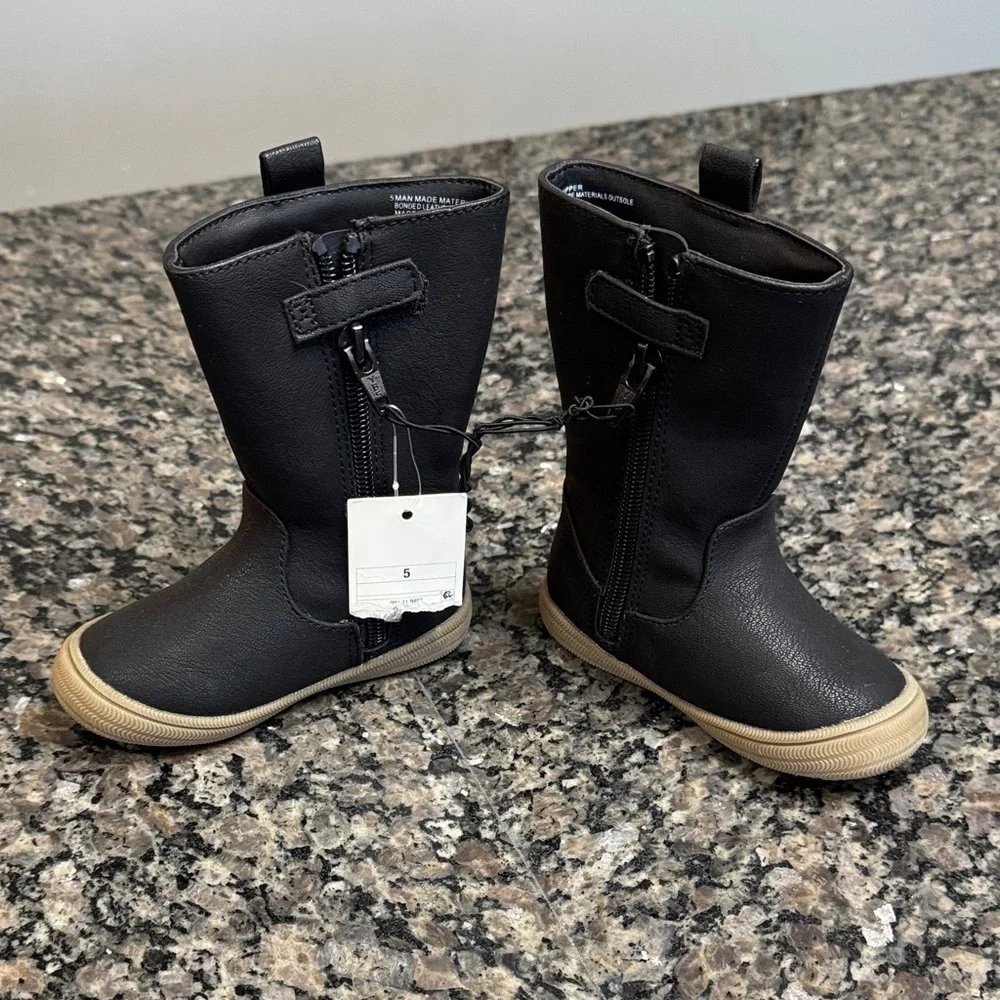 Cat & Jack Black Kids Boots with Tan Soles NWT